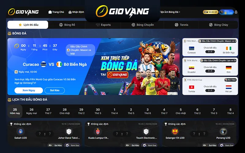 Lịch thi đấu bóng đá hôm nay tại Giovang TV cập nhật sớm nhất
