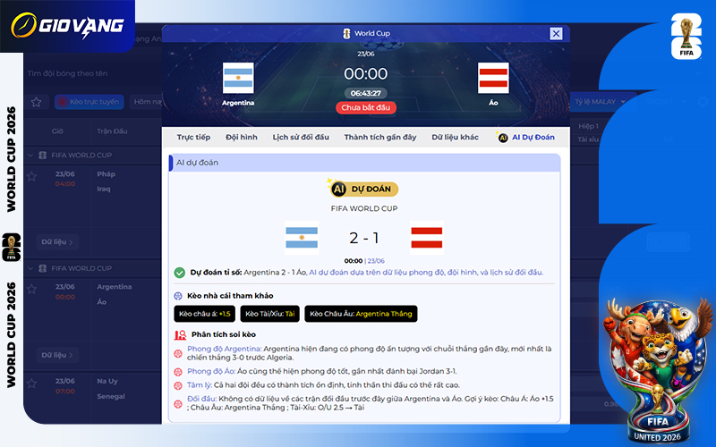 Dự đoán AI Argentina vs Áo 00h00 ngày 23/6/2026