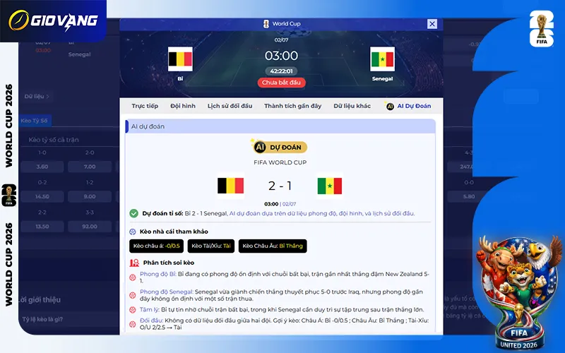 Dự đoán AI Bỉ vs Senegal 03h00 ngày 02/7/2026