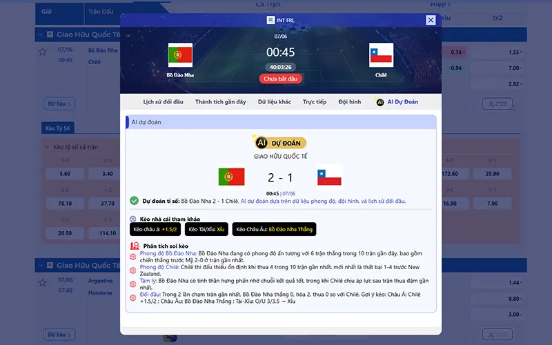 Dự đoán AI Bồ Đào Nha vs Chile 00h45 ngày 07/6/2026