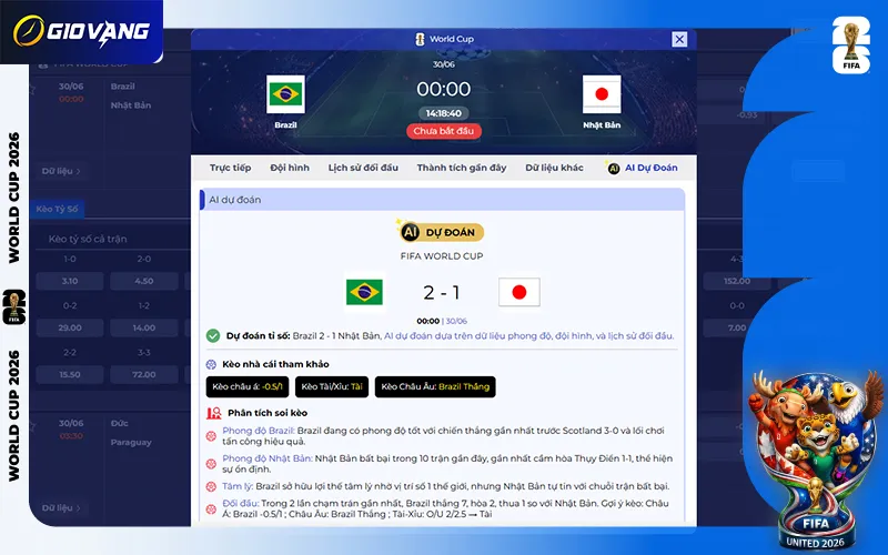 Dự đoán AI Brazil vs Nhật Bản 00h00 ngày 30/6/2026