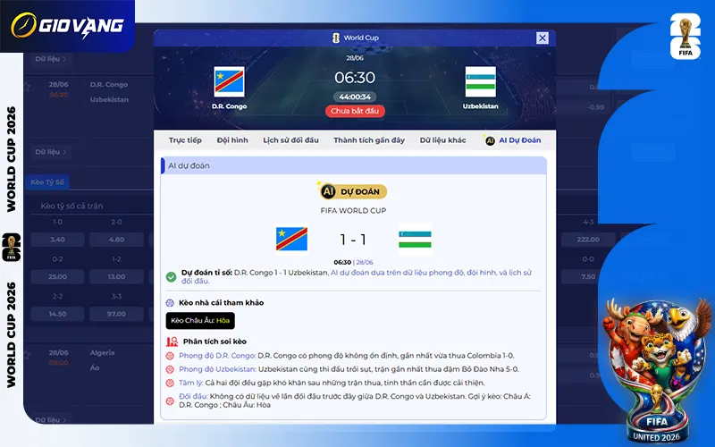 Dự đoán AI DR Congo vs Uzbekistan 06h30 ngày 28/6/2026
