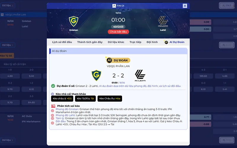 Dự đoán AI Gnistan vs Lahti 01h00 ngày 18/6/2026