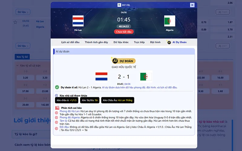 Dự đoán AI Hà Lan vs Algeria 01h45 ngày 04/6/2026