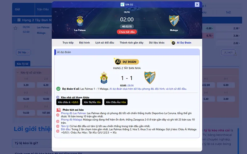Dự đoán AI Las Palmas vs Malaga 02h00 ngày 08/6/2026