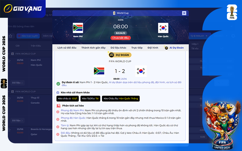 Dự đoán AI Nam Phi vs Hàn Quốc 08h00 ngày 25/6/2026