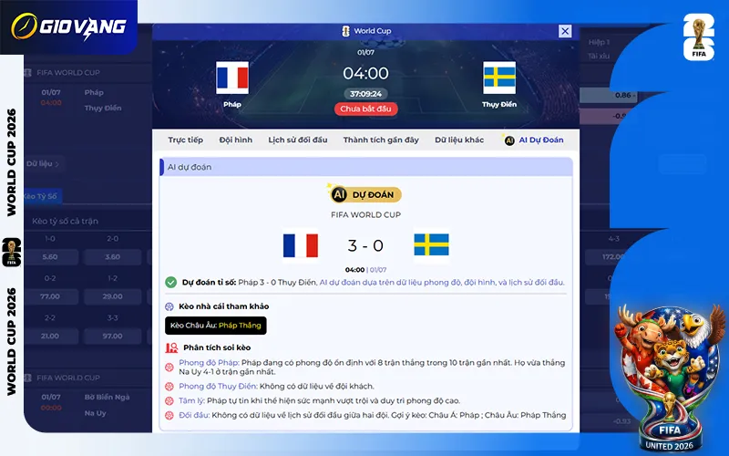 Dự đoán AI Pháp vs Thụy Điển 04h00 ngày 01/7/2026