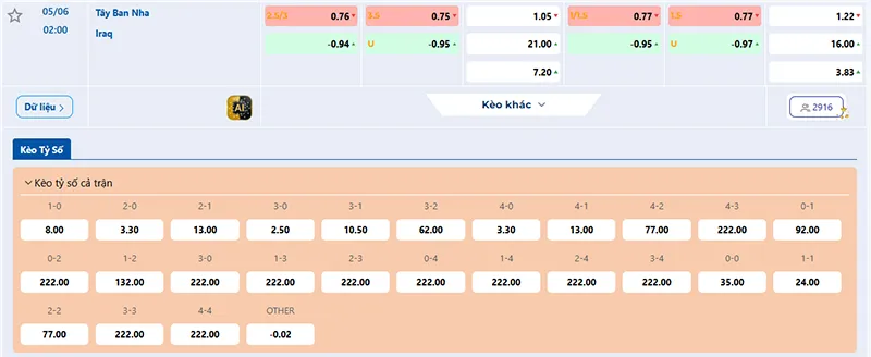 Thông tin tỷ lệ kèo Tây Ban Nha vs Iraq 02h00 ngày 05/6/2026