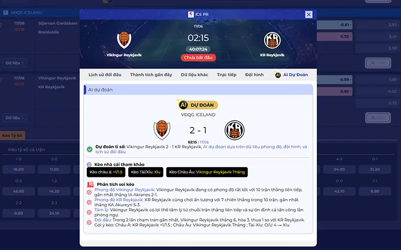 Dự đoán AI Vikingur vs KR Reykjavik 02h15 ngày 17/6/2026