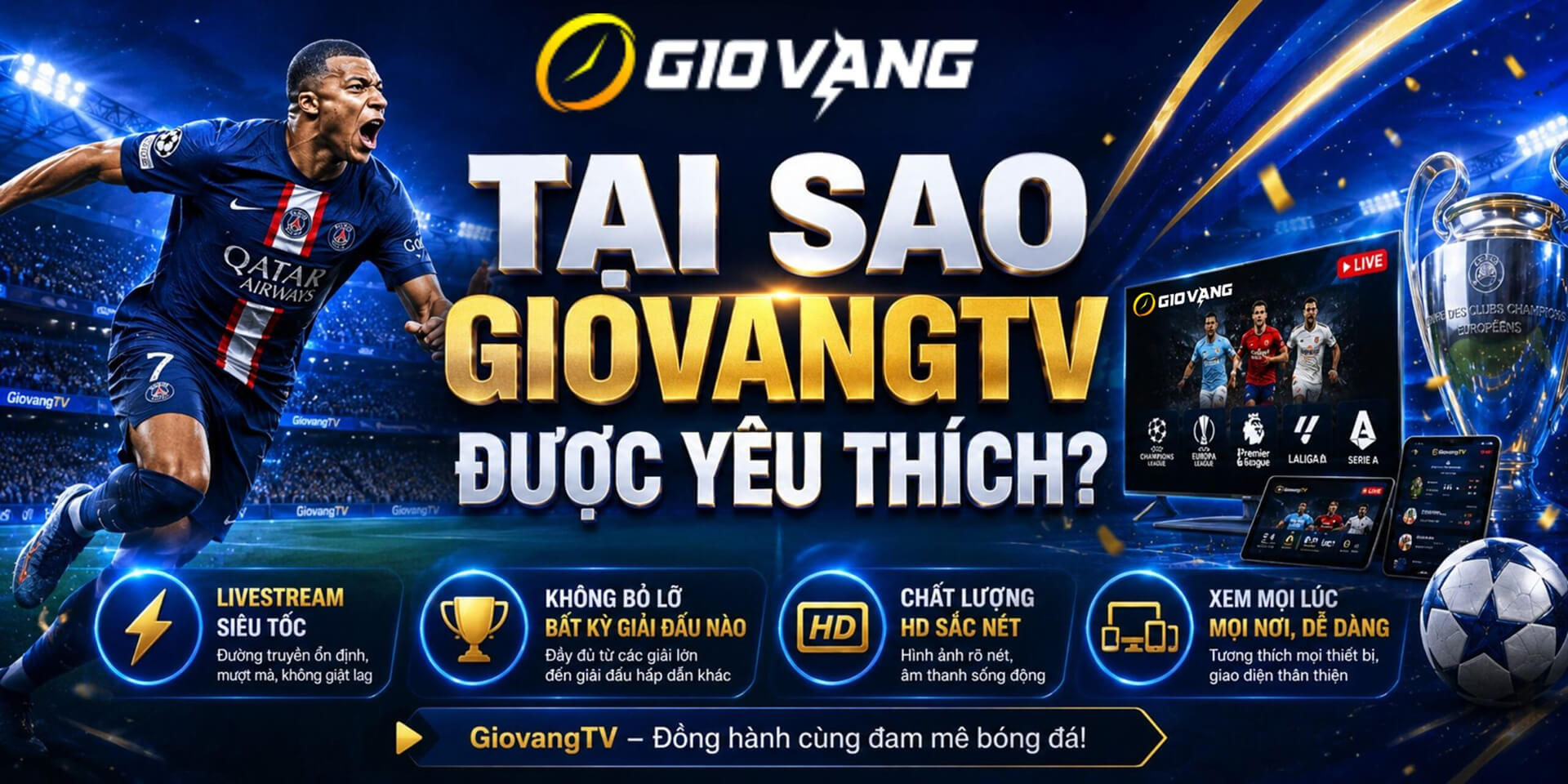 Trang web Giovang.tv được fan xem bóng đá trực tuyến cực kỳ yêu thích