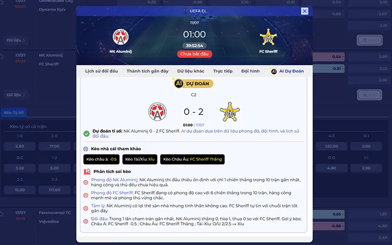 Dự đoán AI Aluminij vs Sheriff 01h00 ngày 17/7/2026