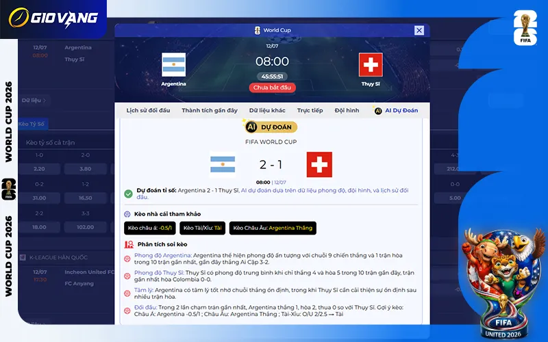 Dự đoán AI Argentina vs Thụy Sĩ 08h00 ngày 12/7/2026