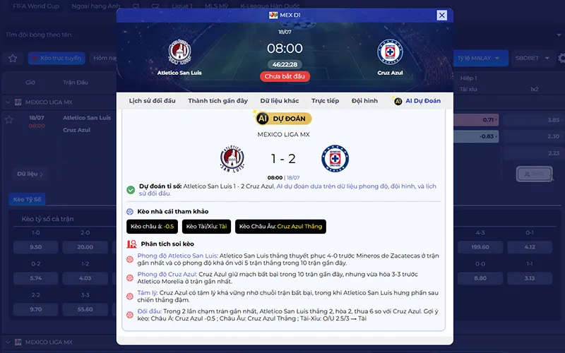 Dự đoán AI Atl San Luis vs Cruz Azul 08h00 ngày 18/7/2026