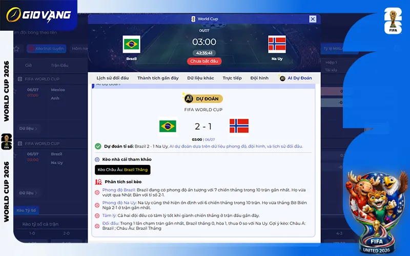 Dự đoán AI Brazil vs Na Uy 03h00 ngày 06/7/2026