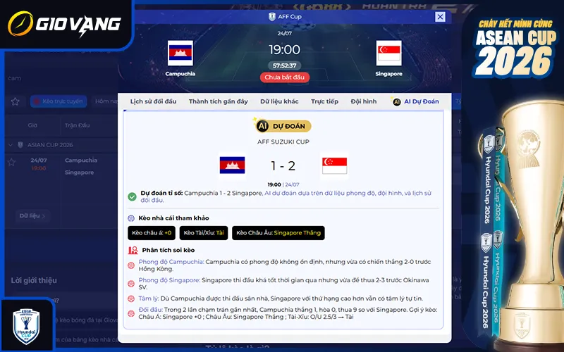 Dự đoán AI Campuchia vs Singapore 19h00 ngày 24/7/2026