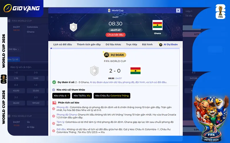 Dự đoán AI Colombia vs Ghana 08h30 ngày 04/7/2026