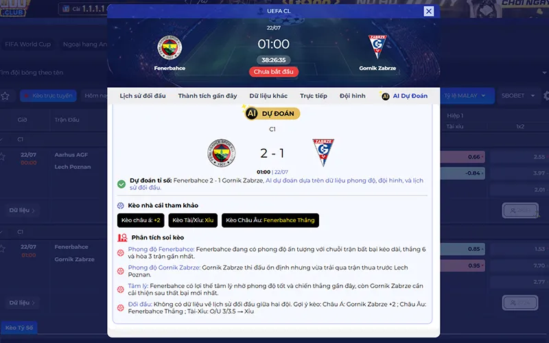 Dự đoán AI Fenerbahce vs Gornik 01h00 ngày 22/7/2026