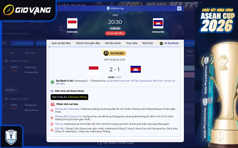 Dự đoán AI Indonesia vs Campuchia 20h30 ngày 27/7/2026