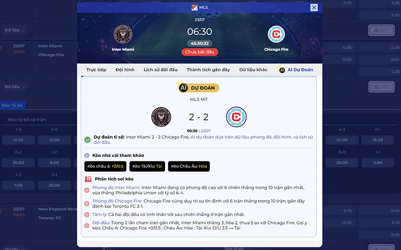 Dự đoán AI Inter Miami vs Chicago Fire 06h30 ngày 23/7/2026
