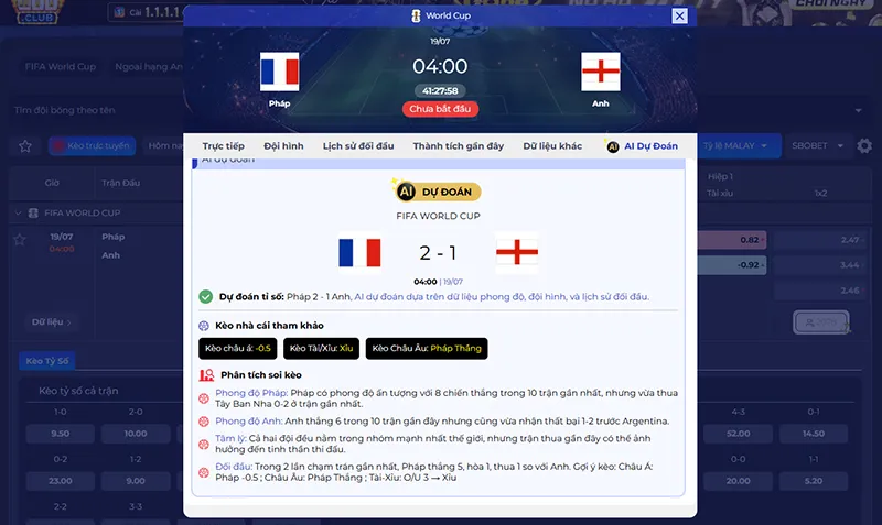 Dự đoán AI Pháp vs Anh 04h00 ngày 19/7/2026
