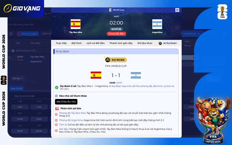 Dự đoán AI Tây Ban Nha vs Argentina 02h00 ngày 20/7/2026