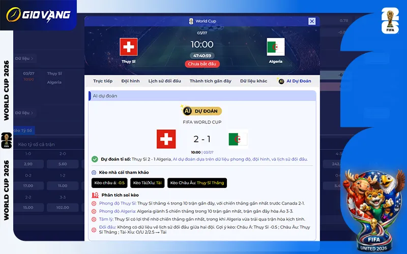 Dự đoán AI Thụy Sĩ vs Algeria 10h00 ngày 03/7/2026