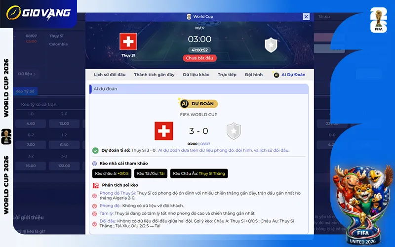 Dự đoán AI Thụy Sĩ vs Colombia 03h00 ngày 08/7/2026