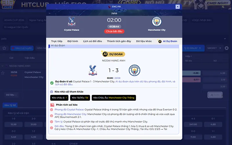 Dự đoán AI Crystal Palace vs Man City 02h00 ngày 29/8/2026
