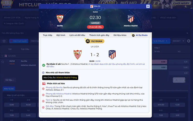 Dự đoán AI Sevilla vs Atl Madrid 02h30 ngày 30/8/2026