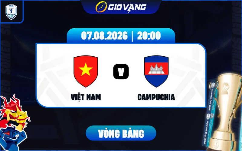Soi kèo Việt Nam vs Campuchia 20h00 ngày 07/8/2026 – ASEAN Cup 2026